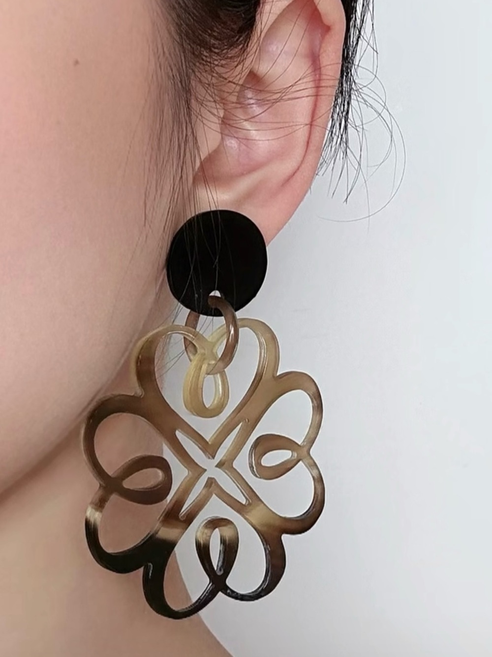 New Handmade Natural Horn Dangle e arrings For women with 925 Silver Post E073
